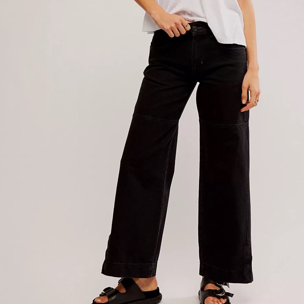 Free People 100% Cotton Black Benji Relaxed Wide Leg Jean Size 24